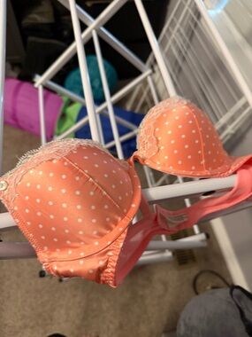 Aerie Harper Peach Polka Dot Lace-Trim Bra